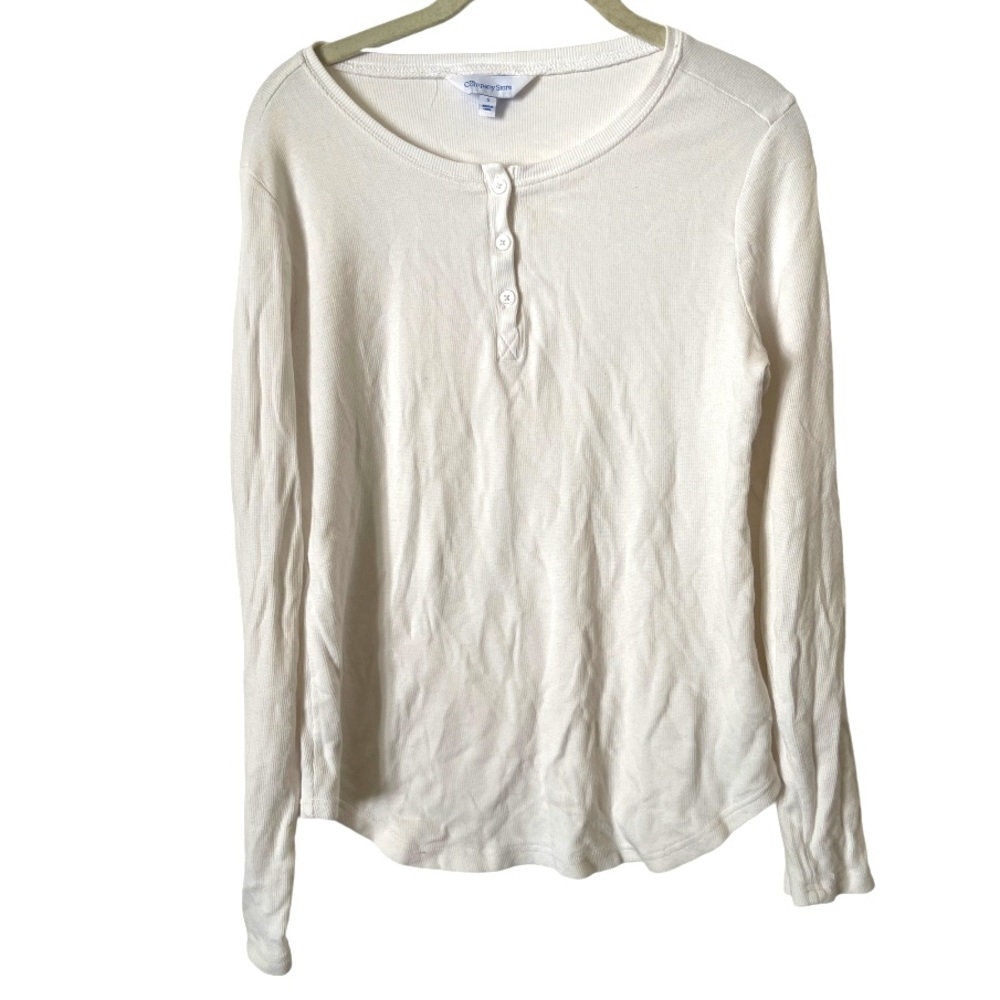 The Company Store Classic White Henley Shirt Long Sleeve